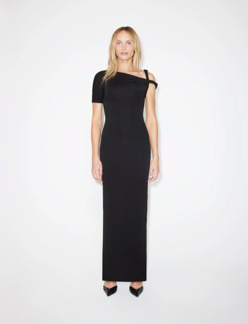 Sueded Stretch Twist Maxi Dress | Black